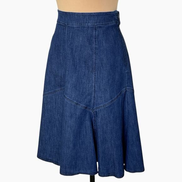 Vintage Westbound Denim Skirt Womens 12 Flare Panels Side Zip Western Swing Boho - Picture 1 of 6